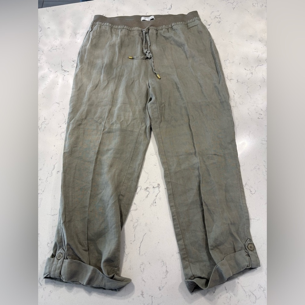 Ellen Tracy Company 100% Linen Color Loden Drawstring Waist‎ Pants Size Medium